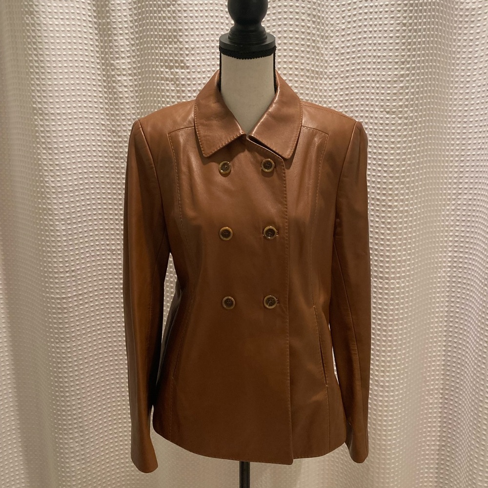 EUC! Anne Klein Brown leather jacket Sz Med Petite